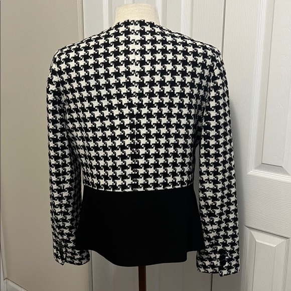 Talbots Black and White Houndstooth Colorblock Women's Collarless Jacket Size 10 - Picture 6 of 15